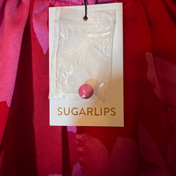 NWT Women's SugarLips Red & Pink Floral Long-Sleeve Blouse - Medium - Picture 3 of 4